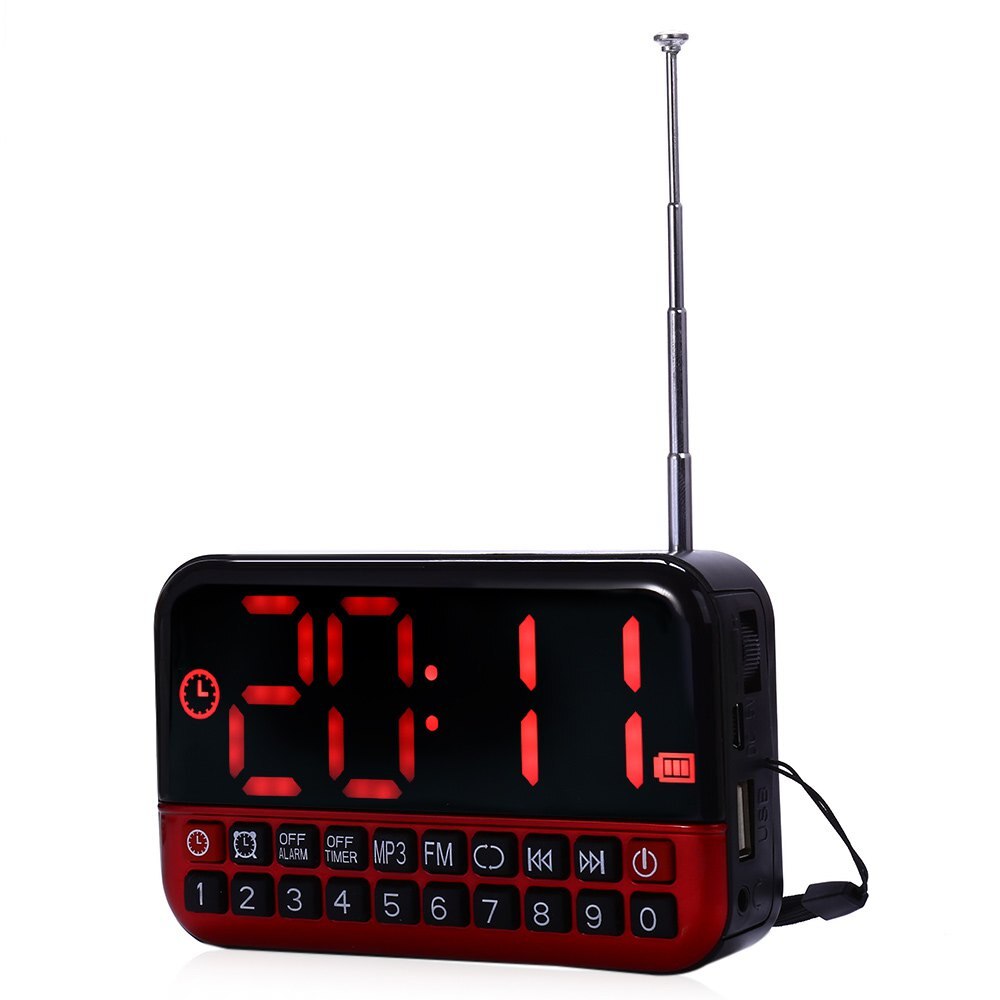 Digitale Wekker Led Display Radio Muziek MP3 Speaker Reizen Snooze Functie Draadloze Antenne Office Home Voor Ouder De Aged: Black