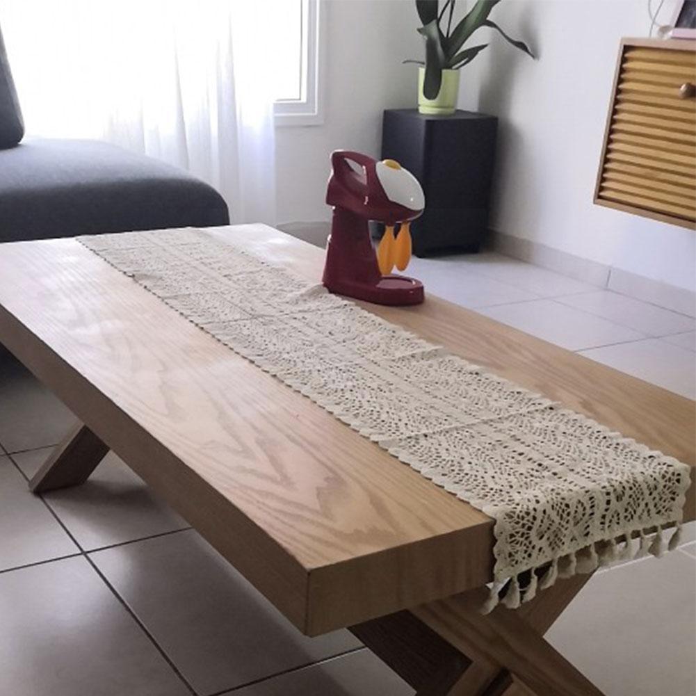 Long Lace Tablecloth Woven Table Runner Beige Crochet Romance Hollow Wedding Coffee Cover Nordic Decor Bed Runners I5p0