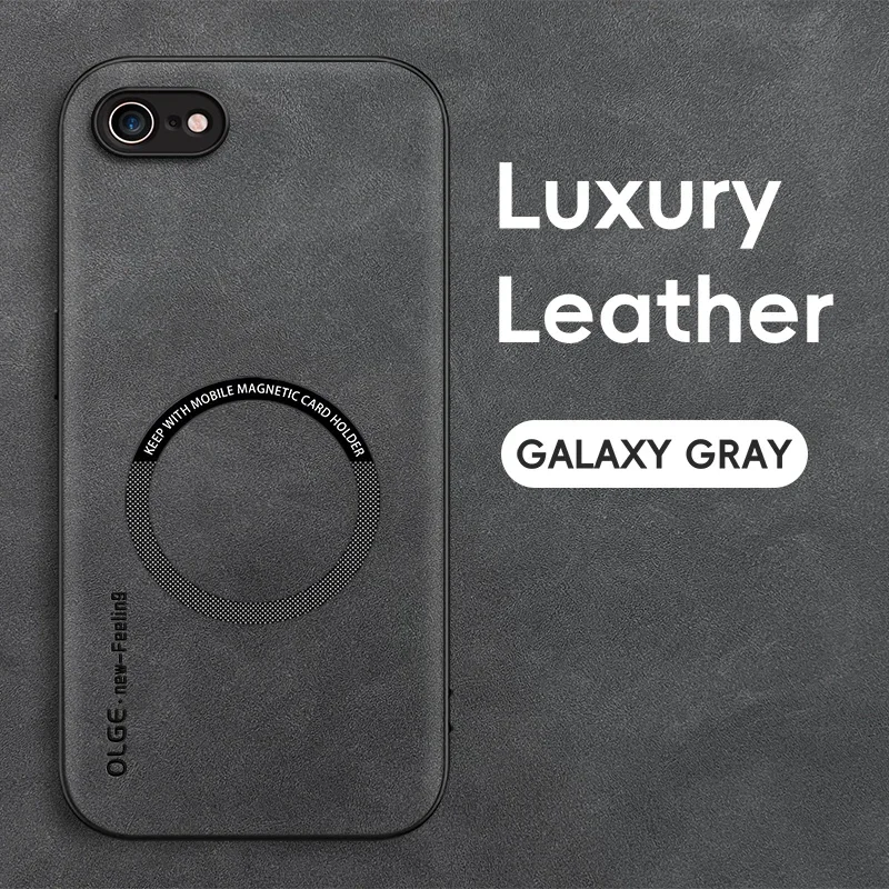Magnetisk retro skinndeksel til iphone 16e 7 8 plus se iphone 8 plus trådløs lading telefondeksel: Denim / Grå