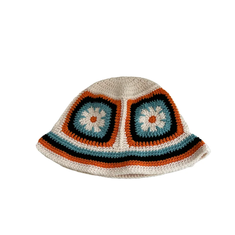 INS Korea Handmade Crochet Bucket Hats for Women Y2k Vintage Summer Beach Hat Flower Hollow Knitted Bob Sombreros Bonnet Caps