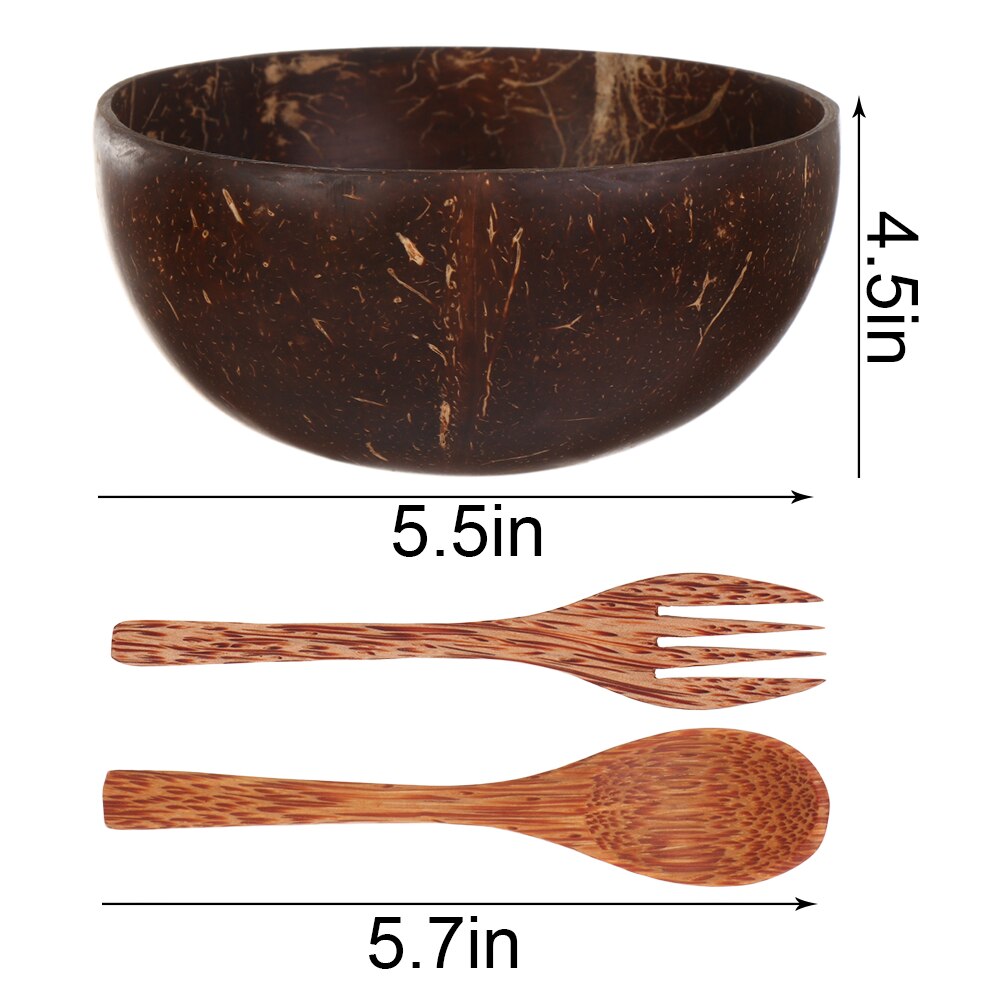 Wooden LeakProof Coconut Bowl Set Big Coconut Bowl Smoothie Cups Natural Coconut Acai Bowl Spoons Home Decoration Crafts