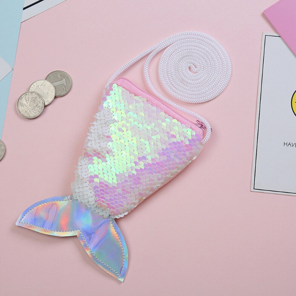 Sequins Wallets Children Coin Purses Kids Girls Handbags Zipper Wallets Cute Pouch Key Packet Fish tail Small Mini Coin Bag