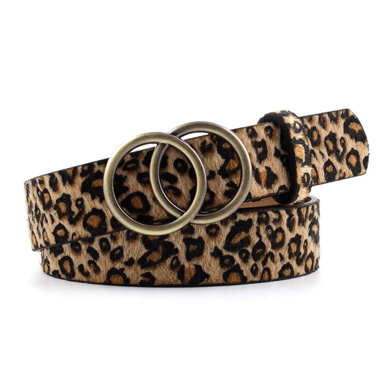 Riemen voor vrouwen dubbele ring riem pu leer metalen gesp taille riem dames casual jurk jeans wilde tailleband: Luipaard