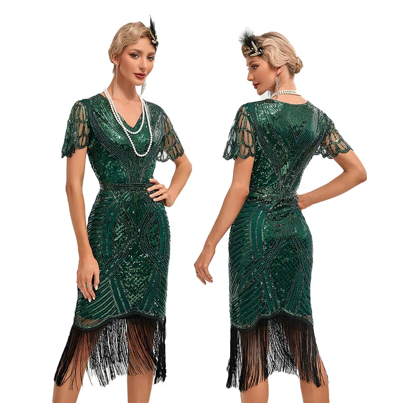 Sexy dames s 1920s gatsby flapperjurk pailletten art deco roaring gatsby jurk met korte mouwen vintage flapperjurken: Xxxl / Blauw