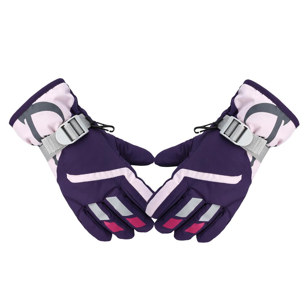 Children Winter Snow Ski Gloves Waterproof Warm Mittens Three-layer Windproof Anti-skid Gloves For Outdoors Skiing Cycling: Purple