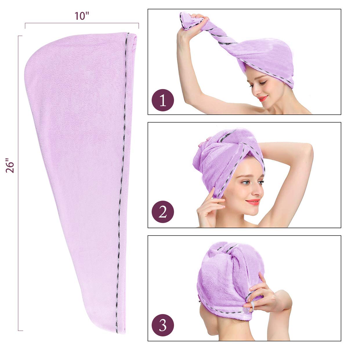 Microfiber Hair Towel Wrap Super Absorbent Quick Dry Turban Drying Curly Long Thick Hair Bath Cap Drying Wraps Bathroom Towels