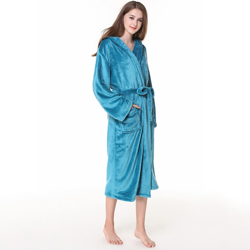 Velvet Couple Bathrobe Hooded Women Men Casual Pijamas Nightwear Breathable Comfortable Lounge Sleepwear Daily Flannel Pajamas: blue / M