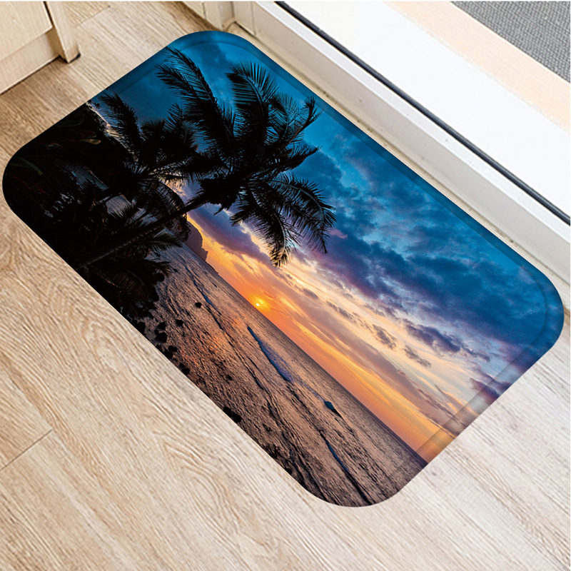 1pcs 40*60cm Sea Beach Scenic Pattern Anti-Slip Suede Carpet Door Mat Doormat Outdoor Kitchen Living Room Floor Mat Rug 48293: 2DD-48293-010