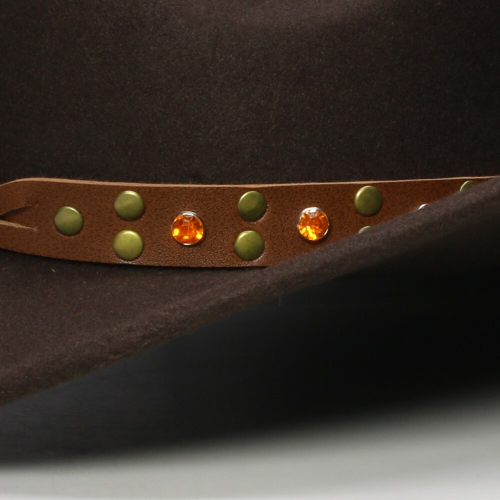 Retro Turquoise Yellow Crystal Band Parent-child Unisex /Kid Wool Wide Brim Cowboy Western Hat Cowgirl Bowler Cap (57cm/54cm)