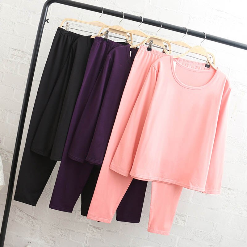 Höst vinter plus size fleece långkalsonger dam byst 150-175cm 6xl 7xl 8xl 9xl termounderkläder set i bomull svart lila rosa