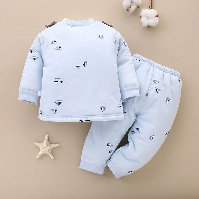 0-12M Unisex Pasgeboren Baby Kleding Katoen Kids Meisjes Dikke Warme Soild Bodysuits Lange Mouwen Leuke Kleding Baby meisje Pyjama Set