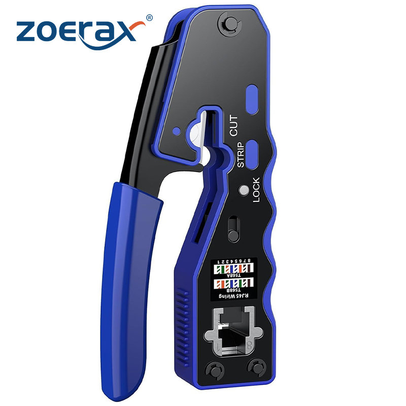 Zoerax  rj45 pass through crimper tool, ethernet crimper ez network crimping tool wire stripper cutter för cat 6a cat 5