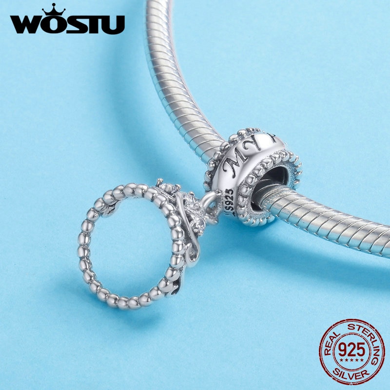 WOSTU Genuine 925 Sterling Silver Romantic Princess Crown Dangle Charms fit Silver Bracelet Necklace DIY Jewelry Making CQC739