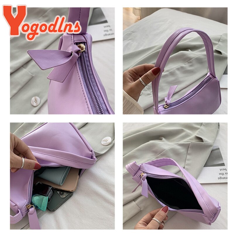 Yogodlns Retro Subaxillary Baguette Bag For Women Solid Color Shoulder Bag Portable purse Ladies Casual Mini Bag