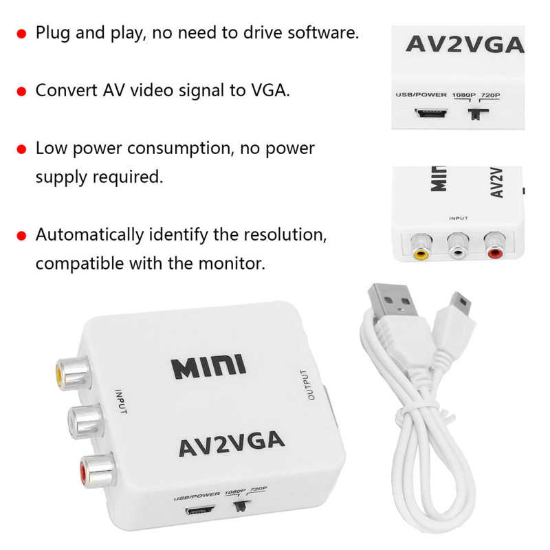 USB TV Tuner Cards memory card HD 1080P Mini Video Converter to VGA Computer to TV Video Adapter with Data Cable tv tuner