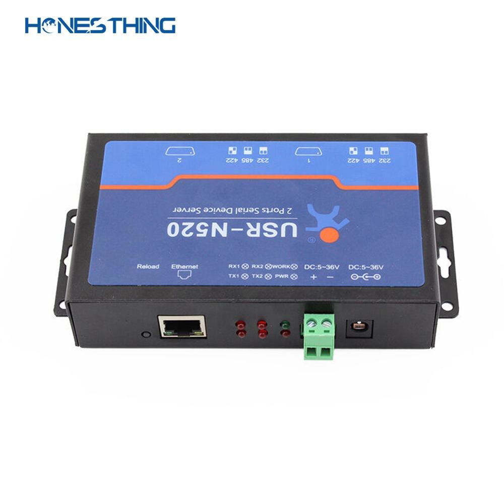 HonesThing 2 Ports Serial Device Server USR-N520 RS232 RS485 RS422 to Ethernet Server Modbus RTU to Modbus TCP IP Server