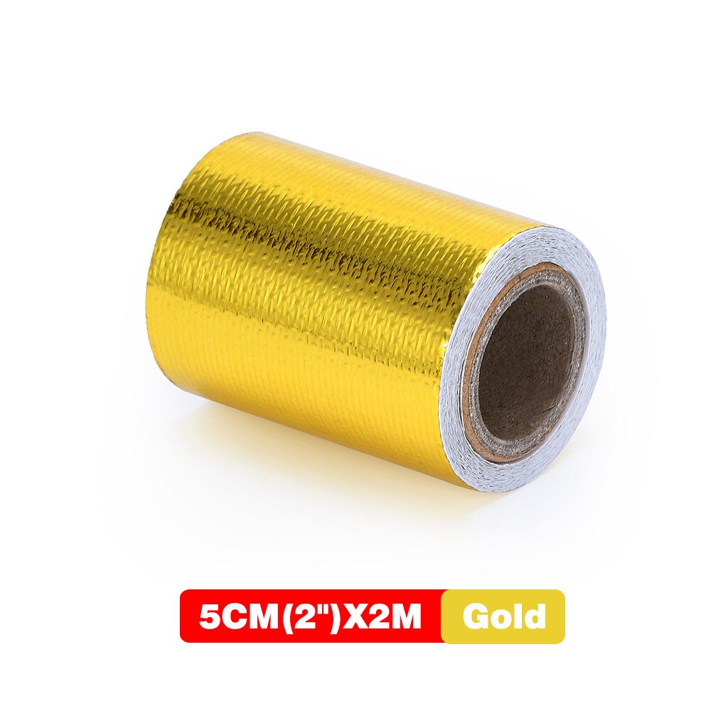 Fire-retardant Fiberglass Belt Automobile Motorcycle Refit Thermal Insulation Band Exhaust Heat Wrap Roll Heat Shield Tap: 5cm 2Meter Gold