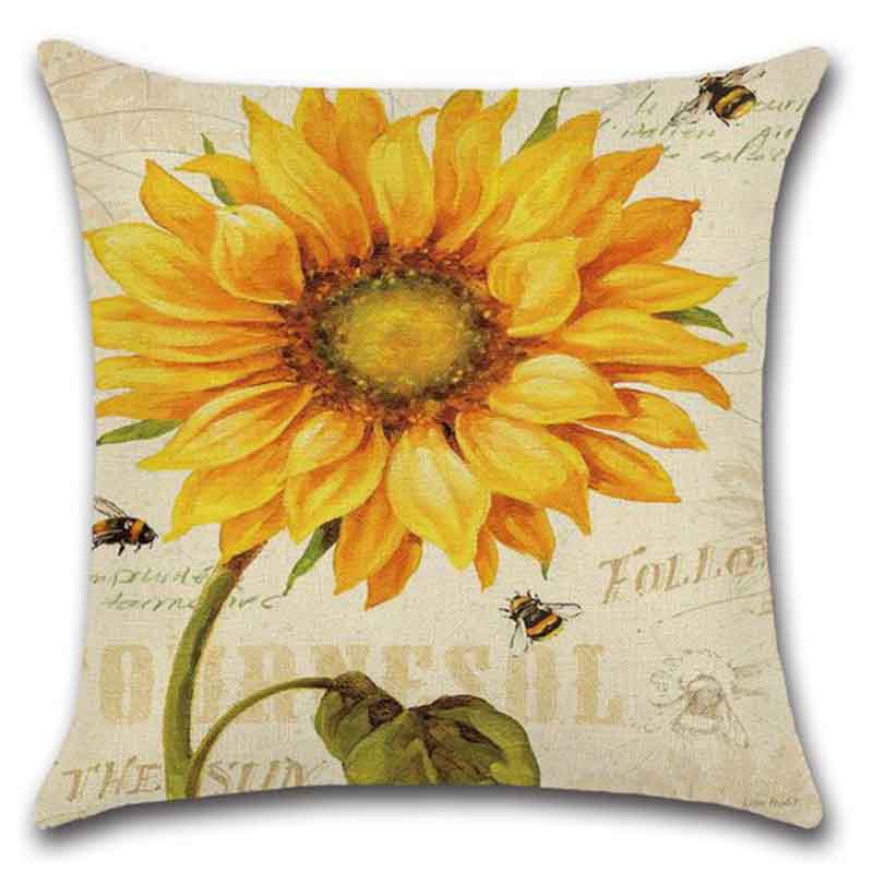 Winlife 45*45 Cm Kussen Gevallen Zonnebloemen Linnen Kussenslopen Decoratieve Kussensloop