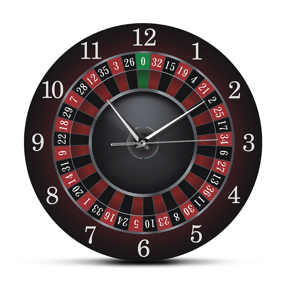 Poker Roulette Wall Clock With Black Metal Frame Las Vegas Game Room Wall Art Decor Timepiece Clock Watch Gambling Casino