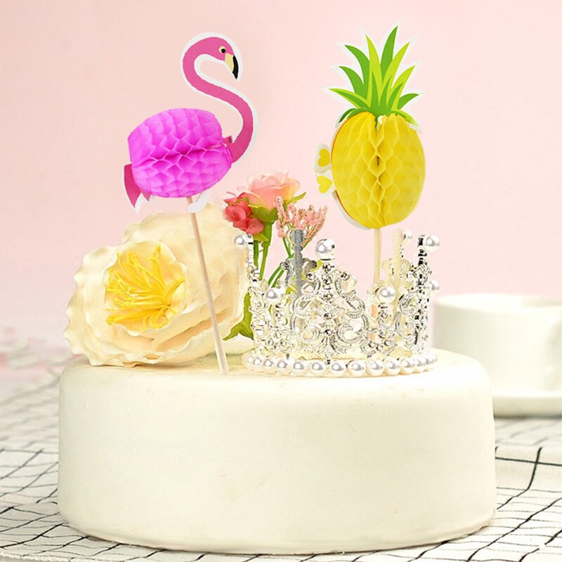 20pcs Summer Hawaiian Party Flamingo Pineapple Cake Topper Cupcake Toppers Decor Food Fruit Picks Aloha Cake Decorating Supplies