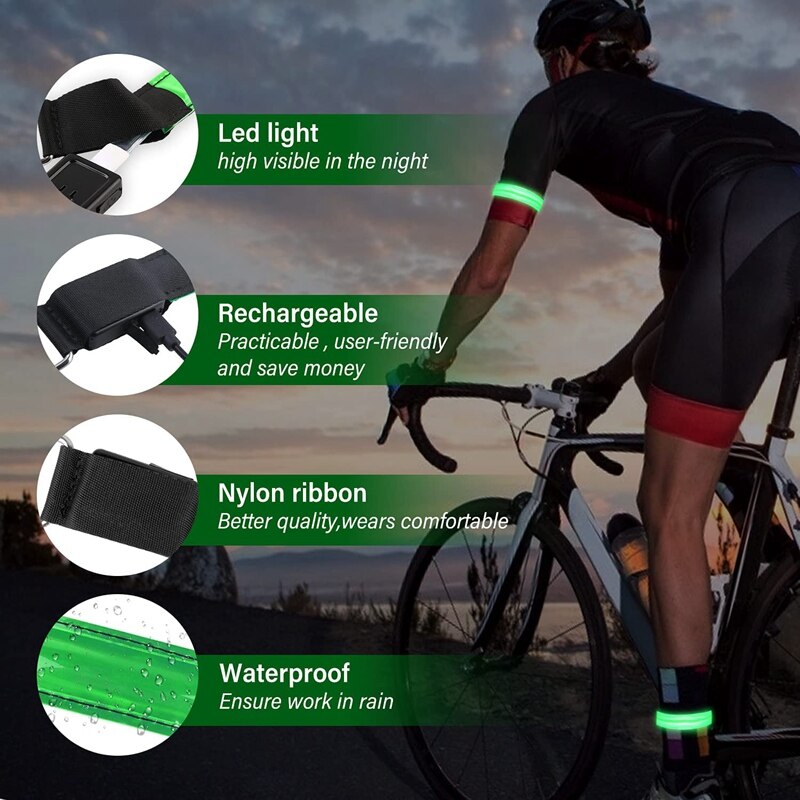 Jabs usb-led-armband, , 4er- pack, reflektierendes led-armband, laufarmband, lichtstreifen für joggen und laufen