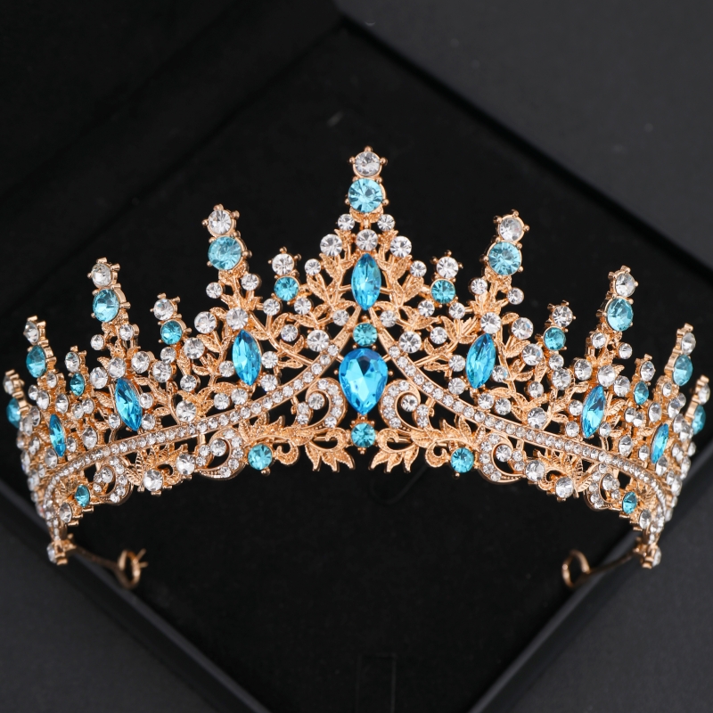 Barok Kristal Tiara 'S En Kronen Strass Prom Diadeem Kroon Voor Vrouwen Bruids Bruiloft Haaraccessoires Sieraden Kroon Tiara: Puur Goud Kleur