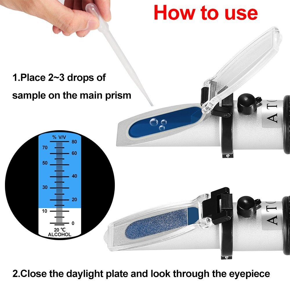 Refraktometer alkohol alkoholometer meter 0 ~ 80% v/v atc håndholdt værktøj hydrometer koncentration spiritus tester refraktometer