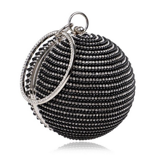 Single Polyester Wristlets Hasp Beading Versatile Circular Shaped Women Bead Clutch Bags Diamonds Party Bag Diamonds Evening Bag: YM1059black