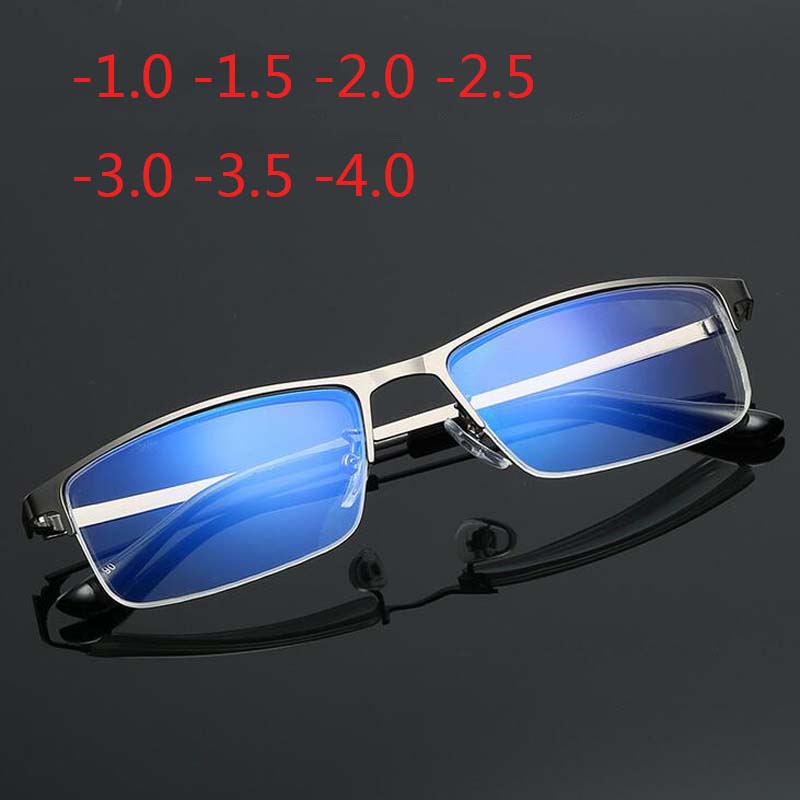 Gafas de miopía de aleación para hombre, lentes cuadradas de medio Marco, antiluz azul, no esférico, recubiertas de capas, 1,0-1,5-2,0-3,0-4,0