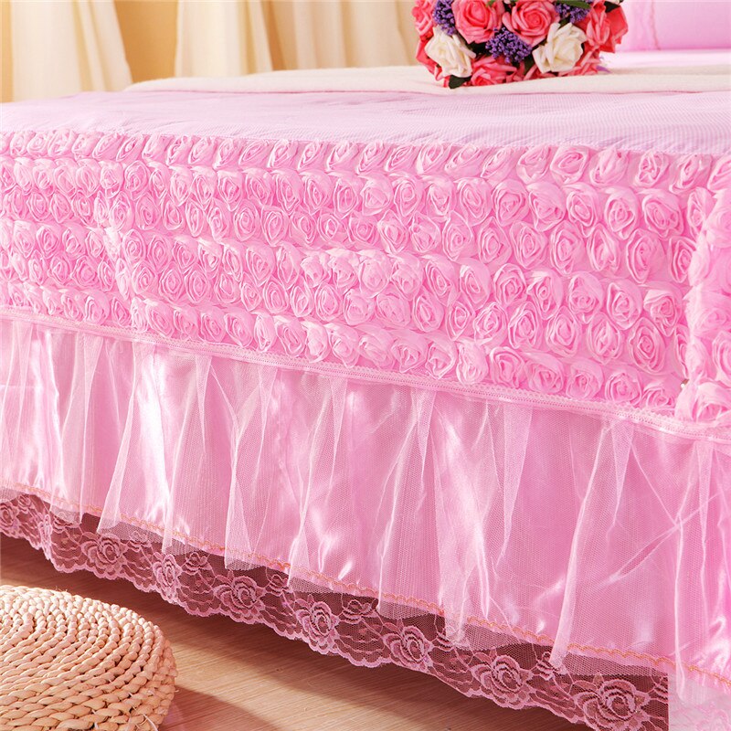 Couvre-lit matelassé en dentelle rose, jupe de lit, solide, taie d'oreiller, différentes tailles disponibles # sw