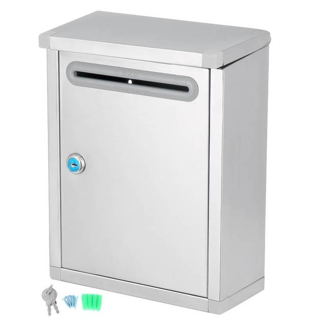 Wall Mounted Lockable Mailbox Outdoor Stainless Steel Letter Post Box Security Suggestion Box Decorations For Home Garden: Default Title