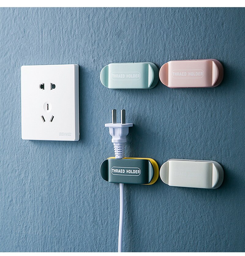 Data Cable Storage Tool Wire Regulator Wall Mounted Storage Organizer Rack Cable Retainer Clip 4pcs Punch Free Plug Hook