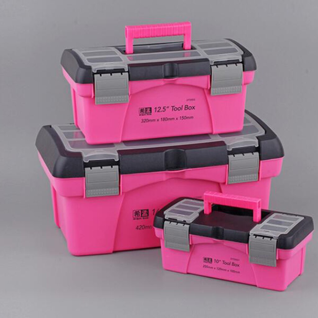 10 12.5 Inch Portable Tool Box Plastic Storage Pink Lady Women Inner Layer Toolbox for Tool Components Daily Necessities