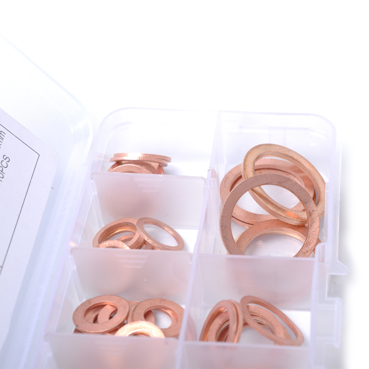 80 Pcs 8 Sizes Solid Copper Washers Sump Plug Assortment Washer Set Plastic Box Hardware Auto Accessories