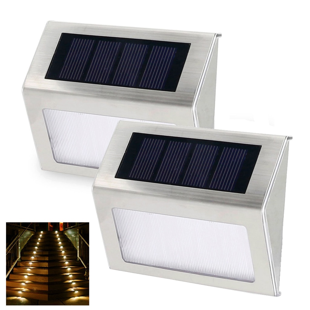 4 stk led solcellelys udendørs havedekoration rustfrit stål sensor sollys vandtæt havetrappe gårdsplads lamper