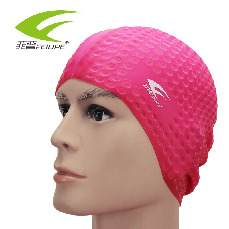 Badehætter til svømmehætte silikone beskytte øre langt hår sommer tilbehør til strandhoveddæksel bonnet de bain vandtæt: Rose