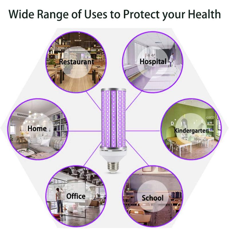 E26/E27 UV stérilisateur 60W Ultraviolet stérilisation lampe désinfection ampoule UVC LED ampoule de maïs avec télécommande 254nm ampoule