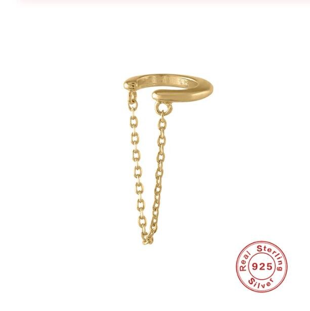 ROXI Prata Esterlina 925 Cadeia de Borla Ear Cuff Clipe Brinco Para As Mulheres Coreano Jóias Indiano Femme 2019 Earcuff Do Punk Longo brinco: Ouro / Dourado