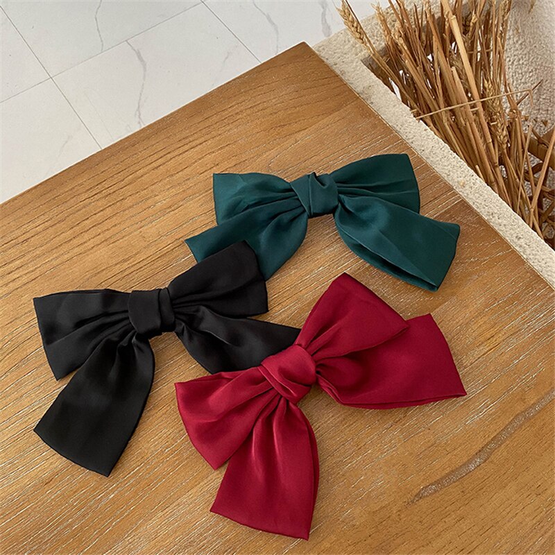 Huanzhi 4 Stks/set Leuke Grote Strik Haarspeld Rode Dubbele Laag Lint Satijnen Strik Haar Clip Haarspeldjes Voor Vrouwen Meisje Haar accessoires