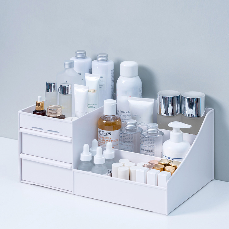 Stor kapacitet kosmetisk opbevaringsboks makeup skuffe arrangør smykker neglelak makeup container desktop diverse opbevaringsboks: Hvid / 34.5 x 21.3 x 16cm