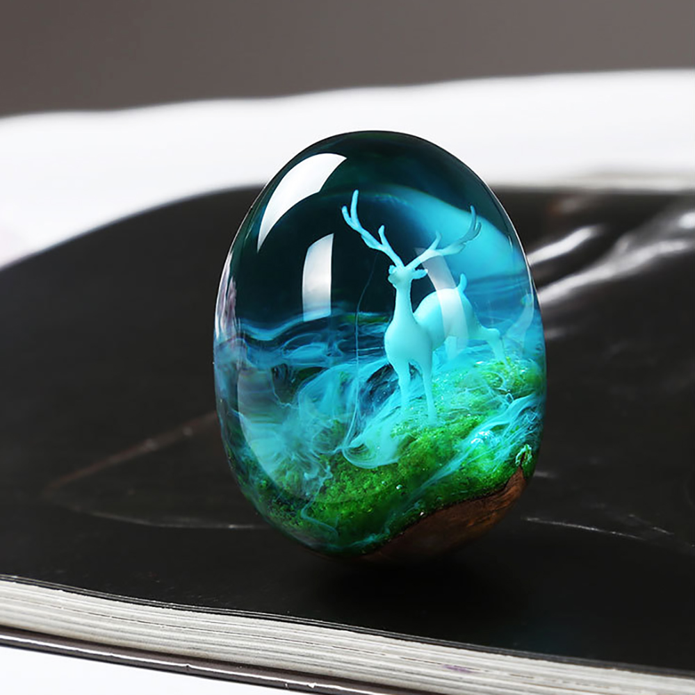 Voor leuke 3D Elanden Decoratie Bos Miniaturen Micro Landschap Decoratie Hars Vuller Kristallen Bol Plastic Fee Herten