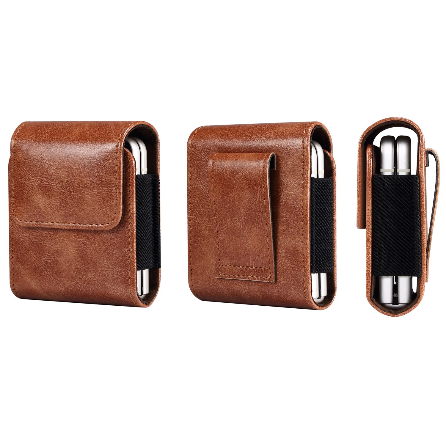 Lederen Riem Clip Case Heuptas Pack Voor Samsung Z Flip 3,Galaxy Z Flip3, voor Motorola Razr 5G ,Moto Razr 5G Holster Pouch: Brown