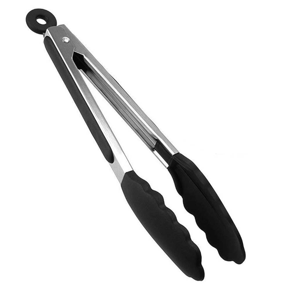 Pinzas metálicas de acero inoxidable para barbacoa, utensilios de cocina para cocinar ensaladas, 7/9/12 pulgadas: Black 7inch