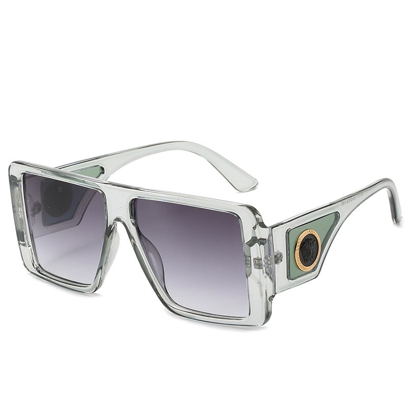 Lunettes de soleil pour femmes, tendance hipster, personnalité, relief latéral, monture carrée, lunettes de soleil pour femmes, verres d'ombrage surdimensionnés: Vert