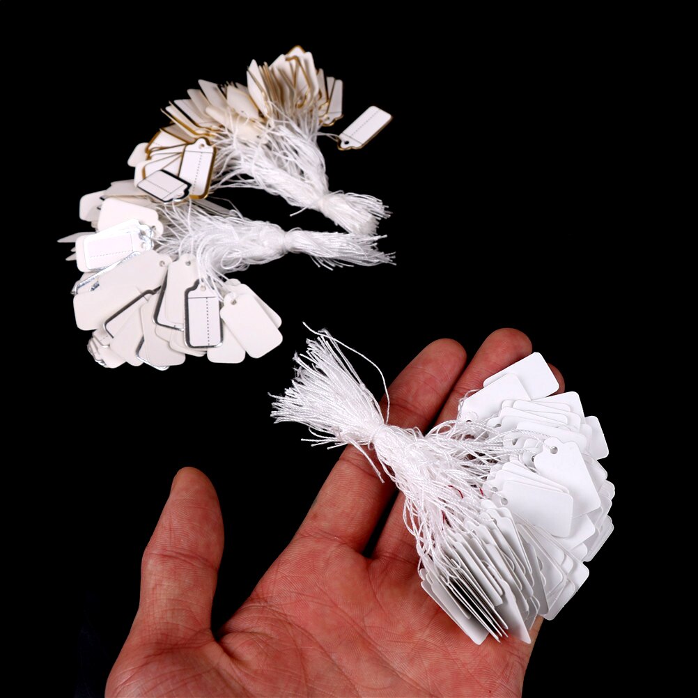 100 stks/partij Rechthoekige Label Tie String Sieraden Kleding Display Merchandise Prijs Tags Wit/Zilver/Goud 25*13mm