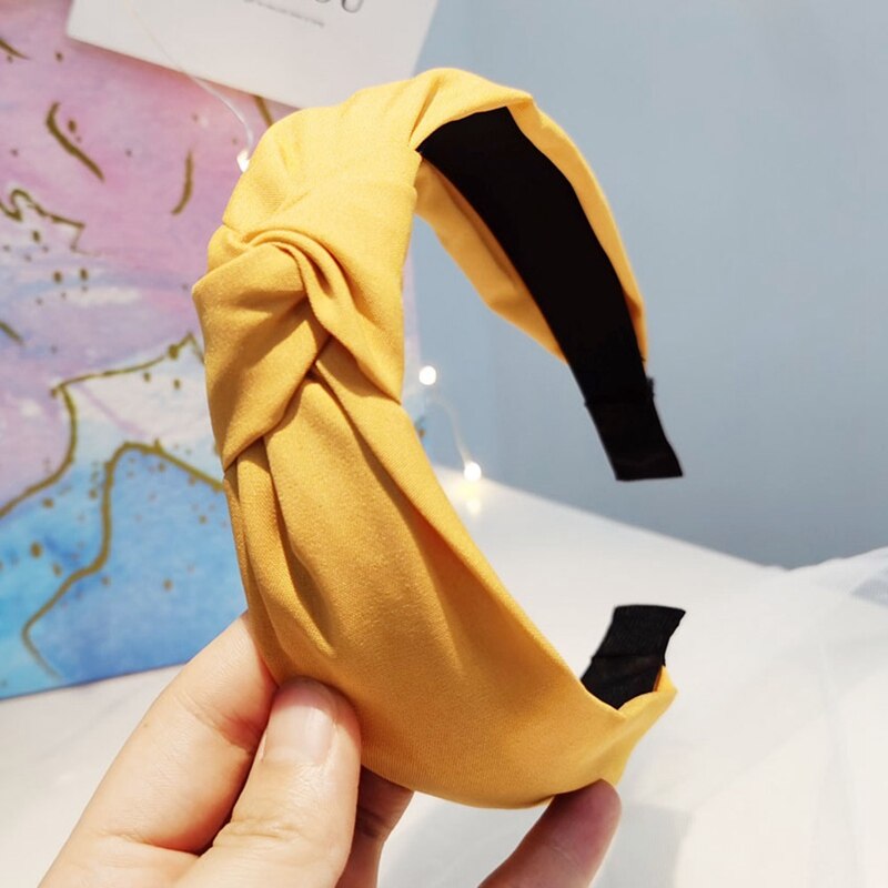 Effen Kleur Knoop Hoofdbanden Voor Vrouwen Eenvoudige Stof Meisjes Haarband Vrouwen Haaraccessoires Brede Zijde Haarband: HDR4621YW