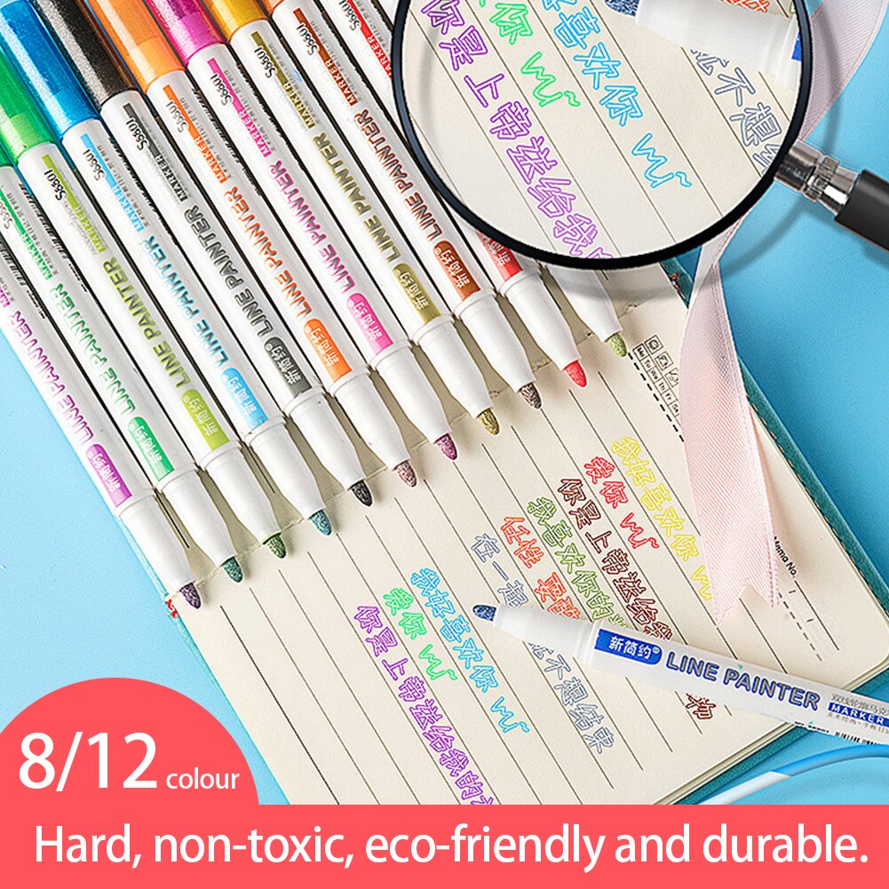 8/12 Pcs/Set Marke Pen Art Line Pen Outline MarkerDiy Magic Pens Activity for Children Drawing Magic Shimmer Paint Diy Drawing