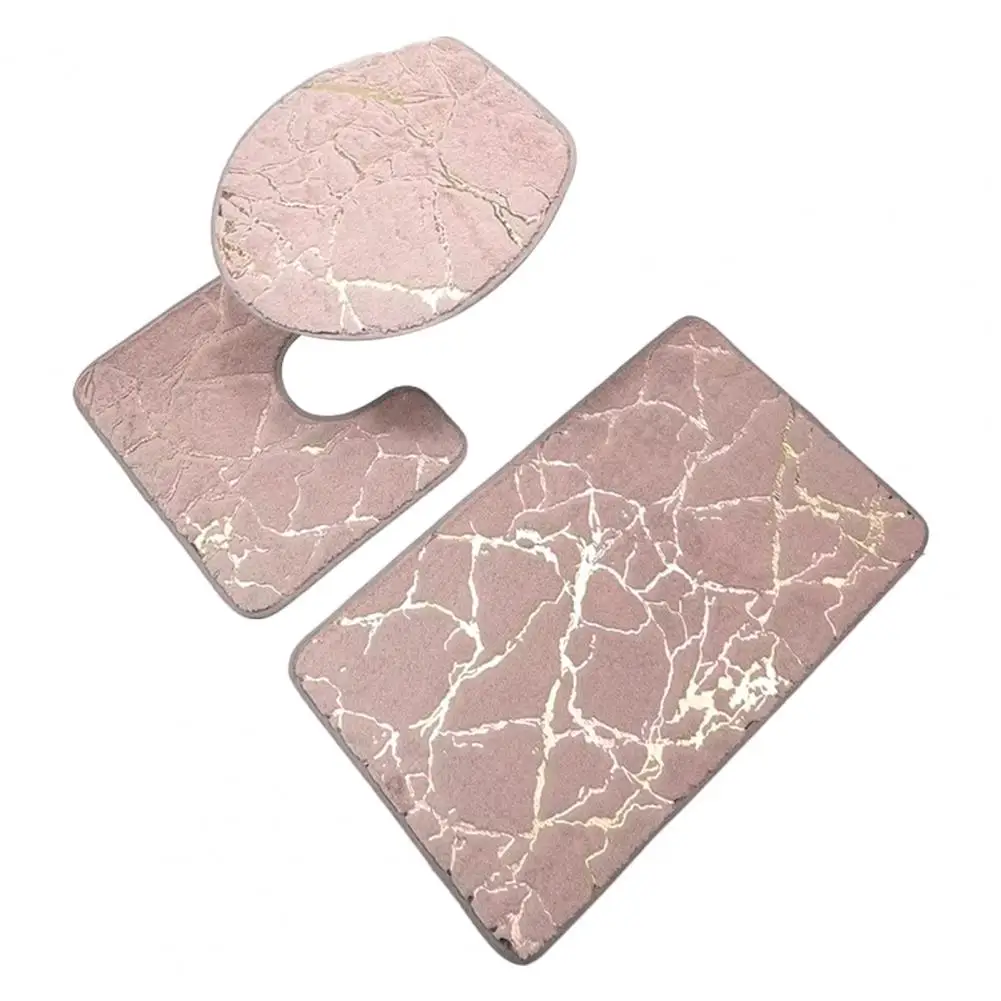 3 Pcs/Set Toilet Carpet Polyester Marble Toilet Lid Cover Bathroom Rug Stripe Printing Anti Slip Shower Rugs Home Accessories: Pink