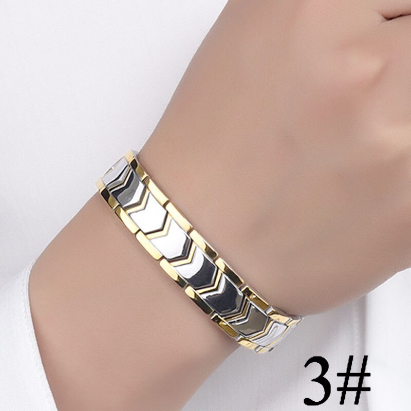 Gold Silber Farbe Magnetische Armbinde Männer Edelstahl Energie Germanium Magnet Gesundheit Frauen Hand Kette Armbänder