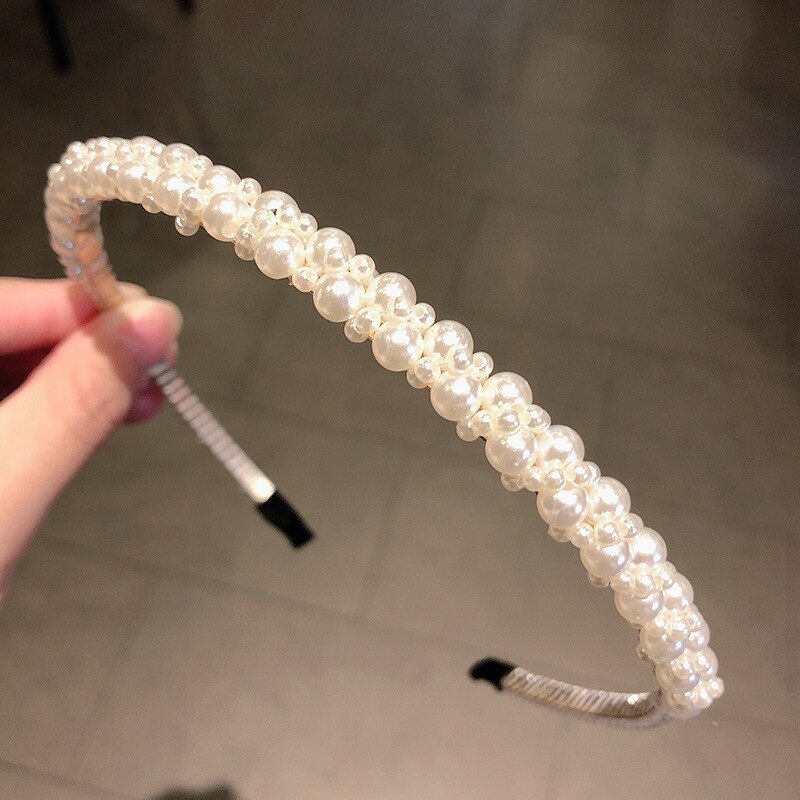 Diadema de lujo con perlas grandes para mujer, bandana con personalidad salvaje, turbante con bisel a la , accesorio para el pelo: H1383